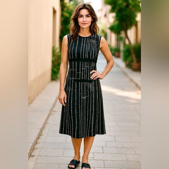 Bottega Veneta Black and White distressed Patterned Midi Dress - Picture 1 of 13